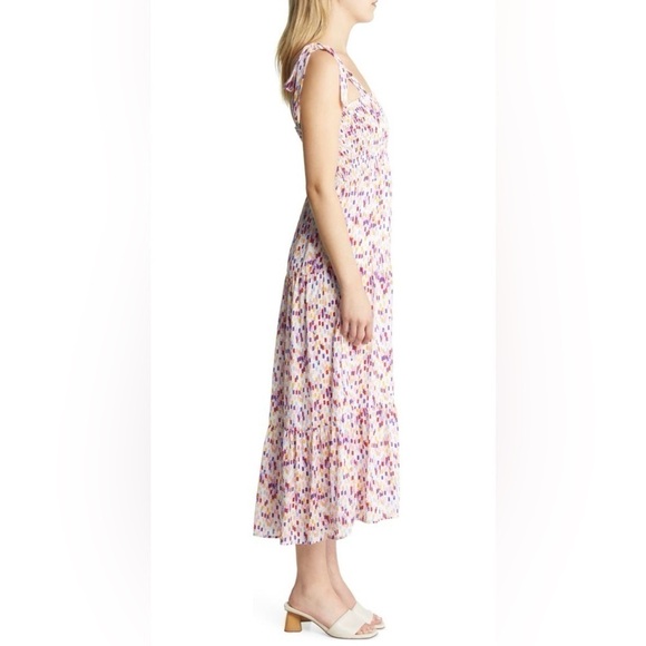 Women's Sam Edelman Confetti Smocked Bodice Maxi Dress SZ 12 White Multi - Picture 2 of 12